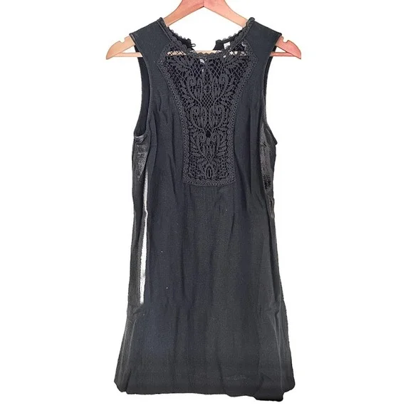 Free People Black Sleeveless Dress Size Small Crochet Detail Button Back - Picture 1 of 6